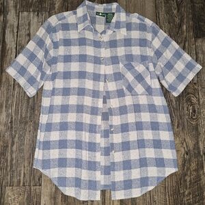 Womens Blue and White Checkered Flannel Silk Shirt